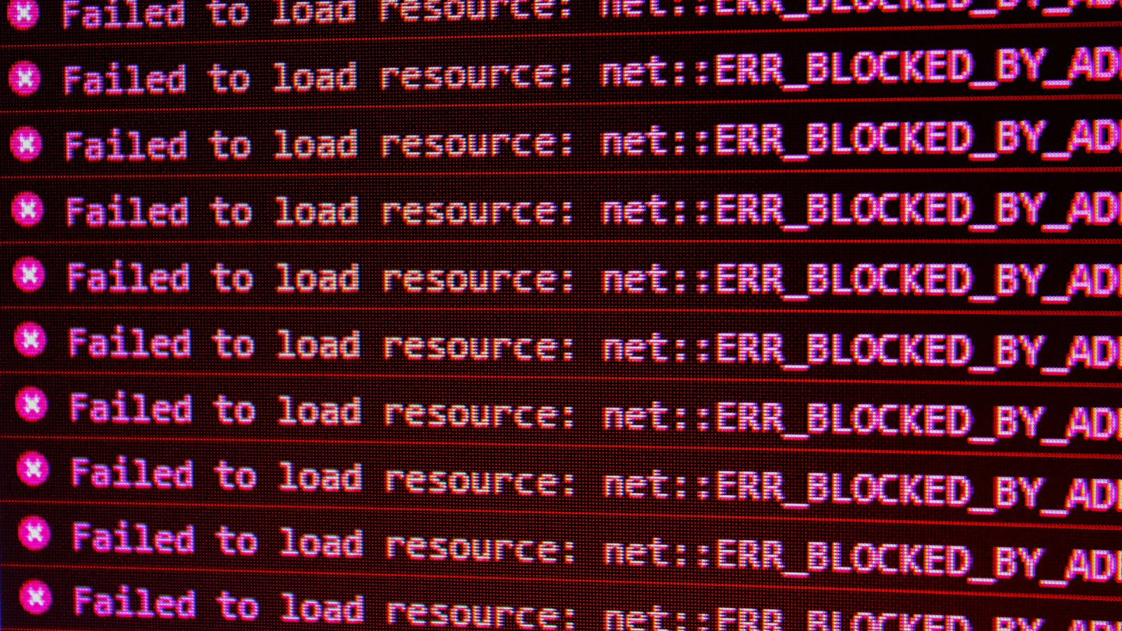 Red error messages on a black computer screen