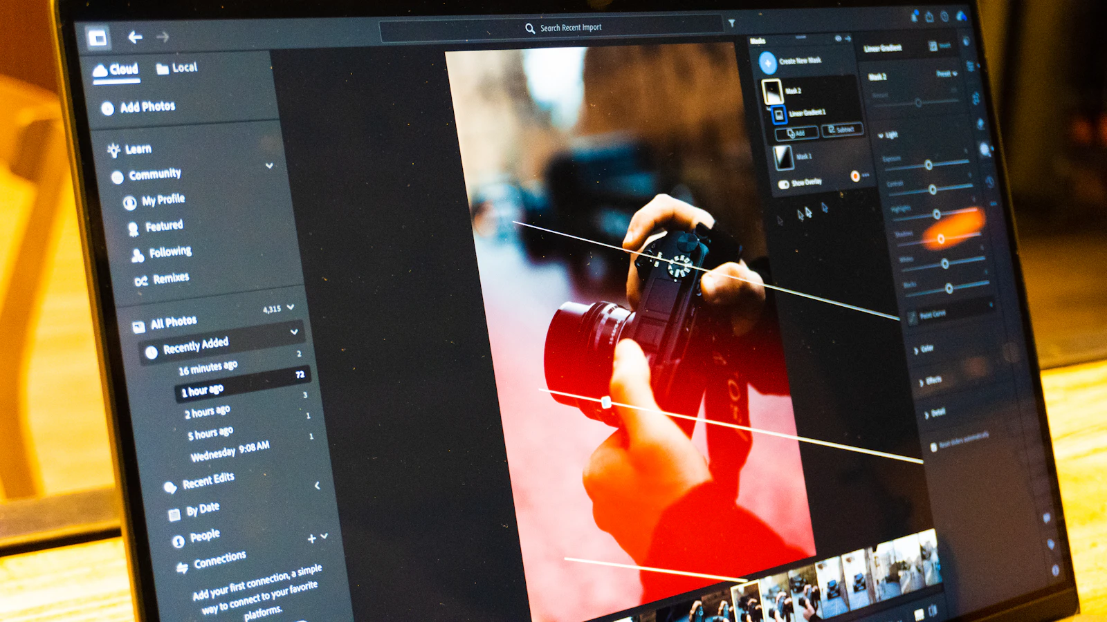 Photo editing software open on a laptop screen