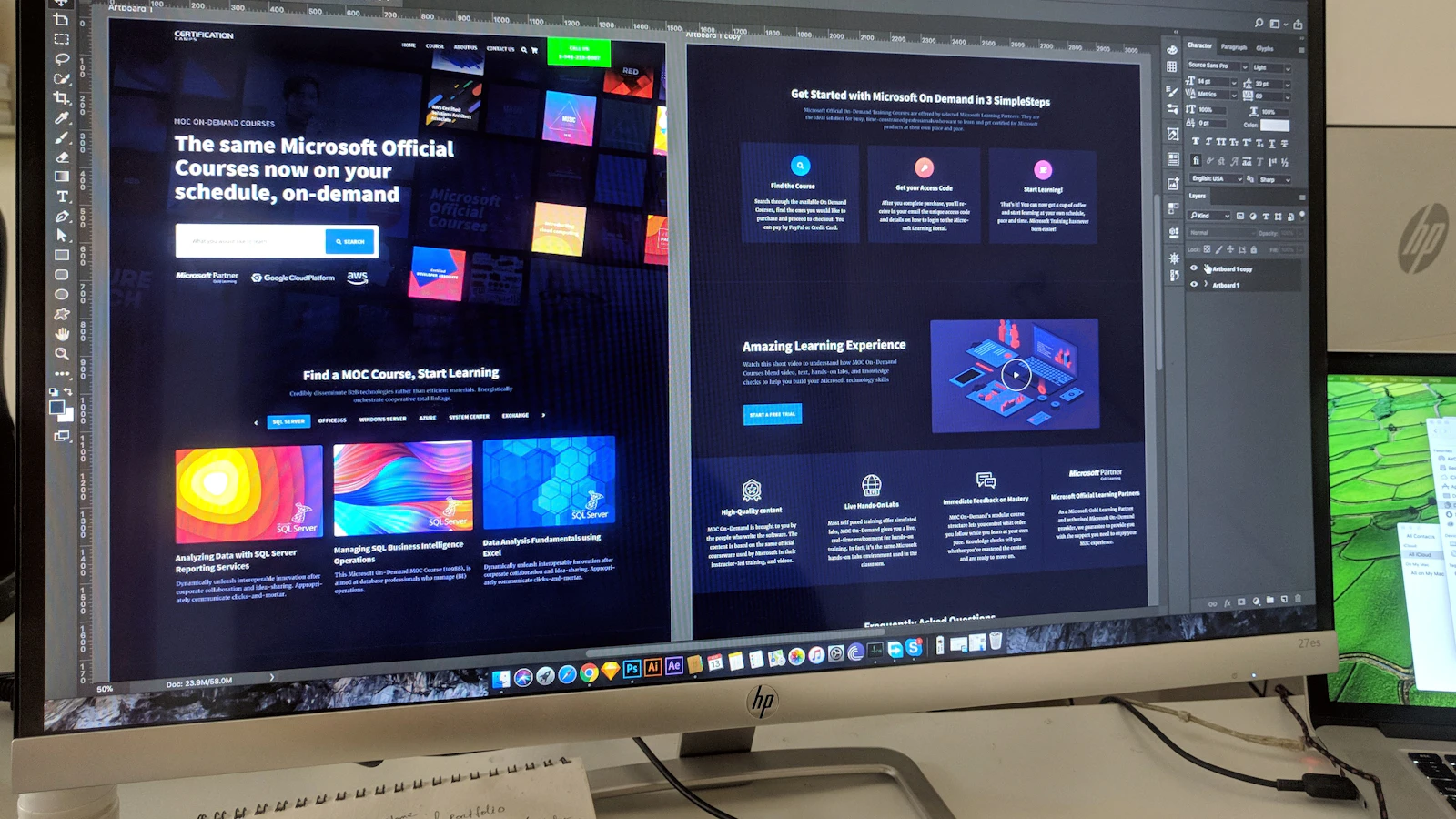 A computer monitor showing a website design in progress